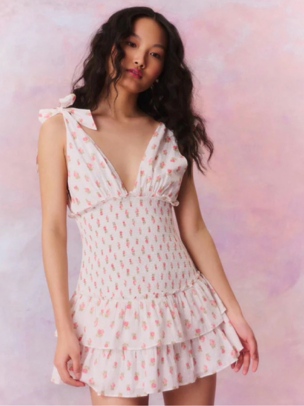 LoveShackFancy Rossi Dress Cerise Pink Floral Smocked Mini XL NWT